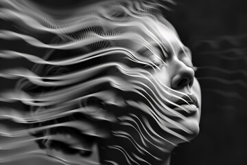 An abstract image of a person suffering from a headache, with a series of wavy lines emanating from their head. - obrazy, fototapety, plakaty