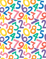 Seamless pattern of colorful fun numbers. Vector background in flat style.