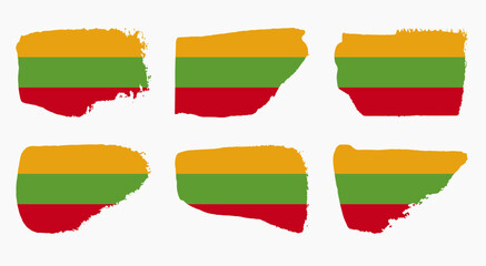 Lithuania flag collection with palette knife paint brush strokes grunge texture design set. Grunge brush stroke effect