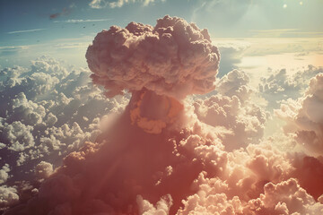A close-up shot of a nuclear explosion, the mushroom cloud billowing into the sky. The focus is on the deadly beauty of the explosion