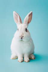 Obraz premium A white rabbit on a blue background. AI.