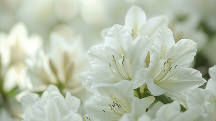 Beautiful white rhododendron flowers, close-up. AI.