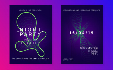 Discotheque Flyer. Blue Music Set. Festival Invite. Techno Trance Template. Green Edm Background. Nightclub Radio Invitation. Party Magazine. Violet Discotheque Flyer