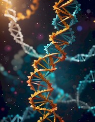 Vibrant Paper Artwork of Stylized DNA Strands Illuminated with Light Effects, Generative AI
