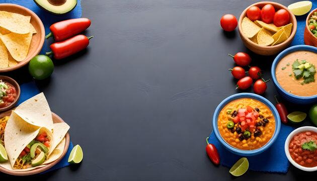 mexican food with tortillas, salsa, and other ingredients