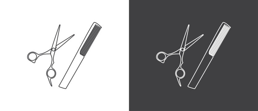 Hair cut salon icon. Scissors and comb icon. Barbershop , salon, hairdresser, haircut, hairdresser symbol or hair cutting tool icon. Barber shop vector stock illustration.