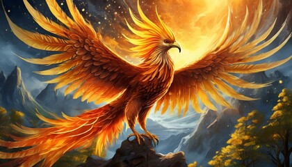 phoenix bird rising from the ashes - obrazy, fototapety, plakaty