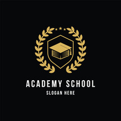 University school academy logo design with emblem shield badge gold vector design concept