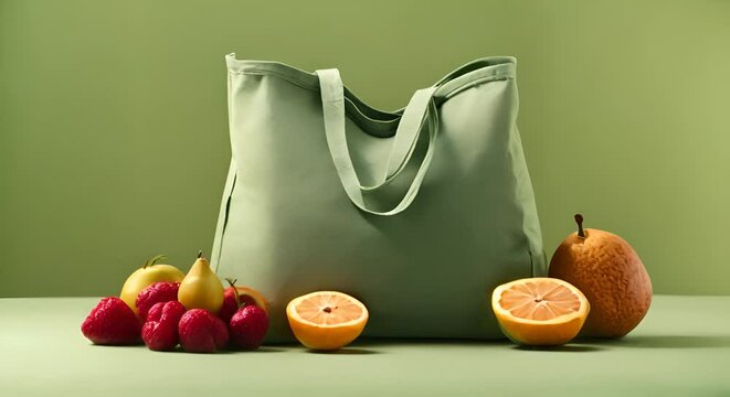 Cloth bag with fruits.