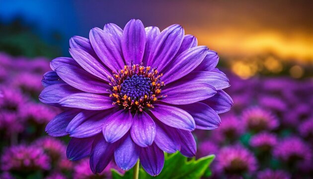  A close-up view of a vibrant purple flower standing out against a lush purple background, creating a visually striking contrast 