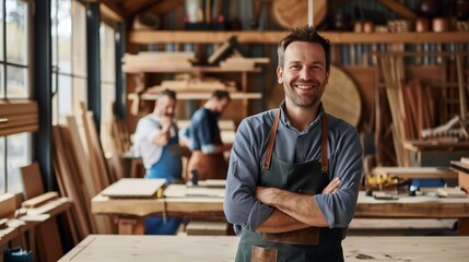 carpenter handsome man smiling at factory portrait