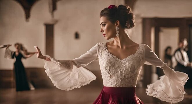 Spanish woman dancing flamenco.