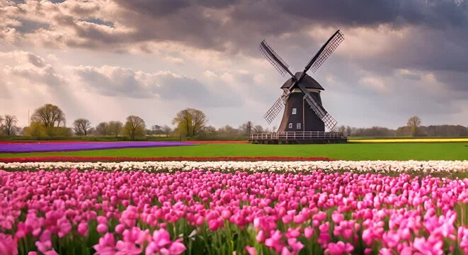 Windmill in the tulip field.