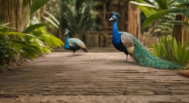 Peacock in a garden.