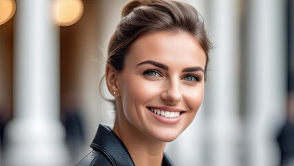 Fototapeta premium Portrait of beautiful american woman smiling . Happy cheerful girl laughing