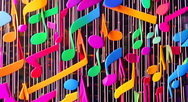 Musical notes on a colorful background.