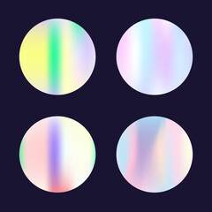 Holographic abstract backgrounds set. Gradient hologram. Stylish holographic backdrop. Minimalistic 90s, 80s retro style graphic template for book, annual, mobile interface, web app.