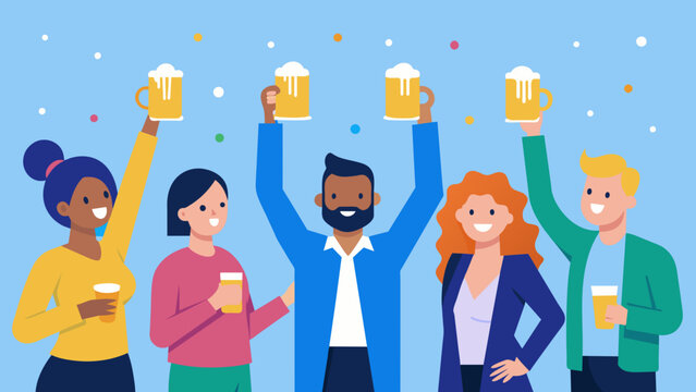 A group of excited employees raise a toast to celebrate their startups latest milestone reaching  satisfied customers.