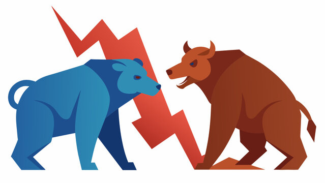 A bear and a bull standing face to face representing the opposing forces of the market that drive the ups and downs of stock prices and overall
