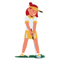 Young Girl With Focused Determination Practices Her Golf Swing, Clad In Sporty Attire Amidst The Lush, Green Golf Course