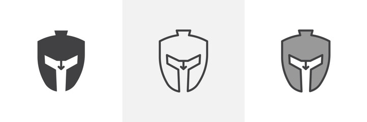 Icon Set of Spartan and Warrior Masks. Symbols for Gladiator and Superhero Helmets.