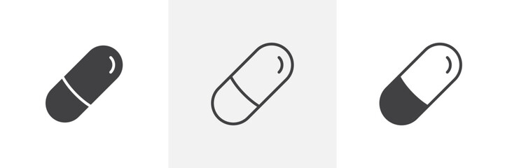 Healthcare Capsule and Pill Icons. Symbols for Medicinal Pills and Vitamin Supplements.