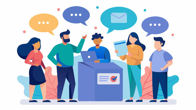 A group of customers gather around a suggestion box sharing their honest feedback and ideas for improvement as we strive to constantly exceed