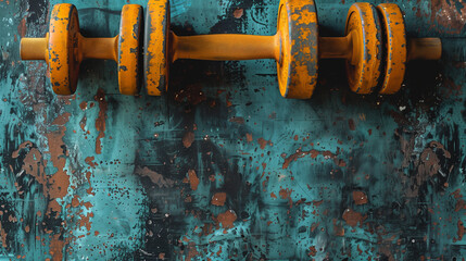 Dumbbell on rusty background - obrazy, fototapety, plakaty