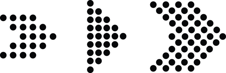 Dotted arrow icon set. Gradient dot vector isolated elements. Arrows halftone effect on transparent background. Black vector collections direction pointers. Scribbles and scrawls arrows web logo.