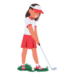 Small, Joyful Girl Character Swings Her Golf Club With Carefree Delight, Her Tiny Hands Gripping The Handle
