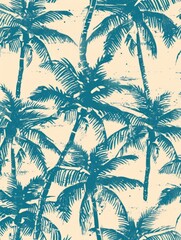 Fototapeta premium Blue and white wallpaper featuring a pattern of palm trees against a clear sky