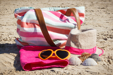 Accessories for relax on beach. Travel and vacation time