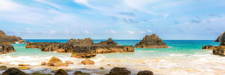 Turquoise water around the Two Brothers rocks, Fernando de Noronha, UNESCO World Heritage Site,...