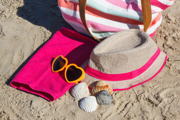 Accessories using for relax on beach. Travel and vacation time