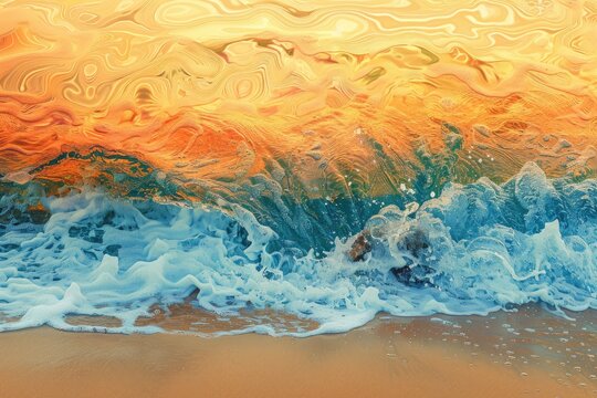 tropical sunset in the style of naturalistic ocean wave