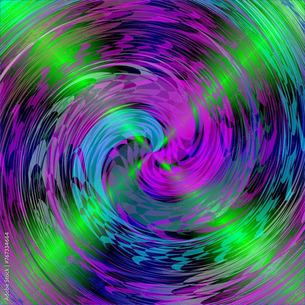 Poster abstract colorful background with neon green color, vortex and rays - computer graphic with effect o