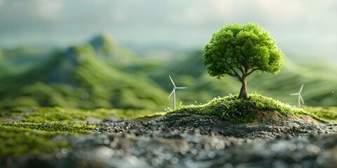 Promoting renewable energy to reduce CO2 emissions and create a healthier planet on Earth Day. Concept Renewable Energy, CO2 Emissions, Earth Day, Planet Health, Sustainability - obrazy, fototapety, plakaty