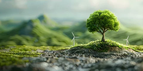 Deurstickers Promoting renewable energy to reduce CO2 emissions and create a healthier planet on Earth Day. Concept Renewable Energy, CO2 Emissions, Earth Day, Planet Health, Sustainability © Ян Заболотний