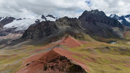 Crédence de cuisine en verre imprimé Vinicunca Aerial Drone view of Vinicunca Winikunka Montaña de Siete Colores Rainbow Mountain Andes Mountains Peru