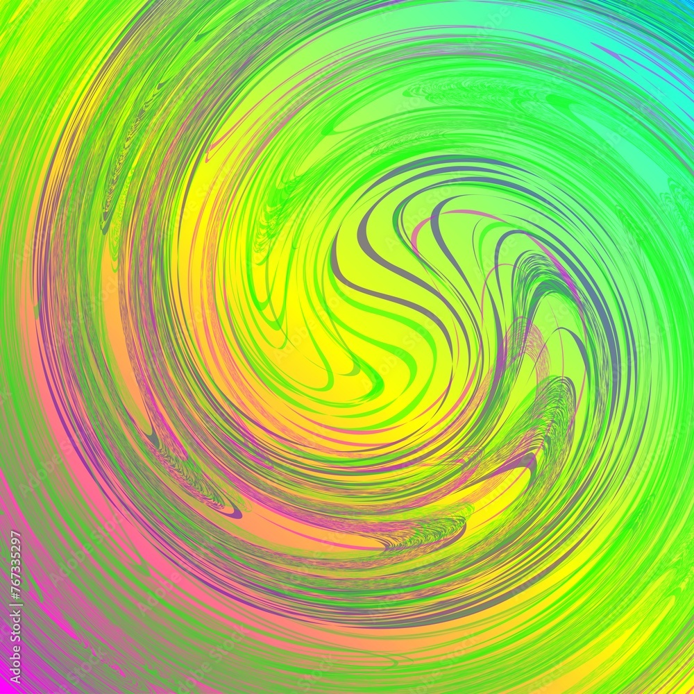 Poster abstract colorful background with neon green color, vortex and waves - computer graphic with effect 