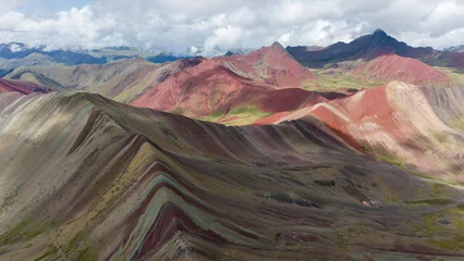 Papier Peint photo autocollant Vinicunca Aerial Drone view of Vinicunca Winikunka Montaña de Siete Colores Rainbow Mountain Andes Mountains Peru
