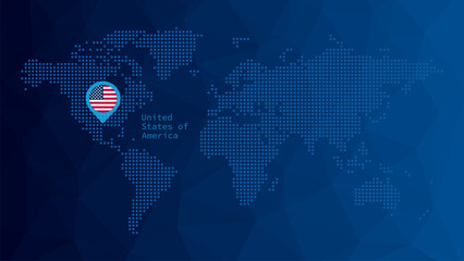 United States of America, USA flag map pin icon. Vector world background. Illustration for infographic element, american sign, global business, web design, presentation, travel. Triangle pattern - 767335876