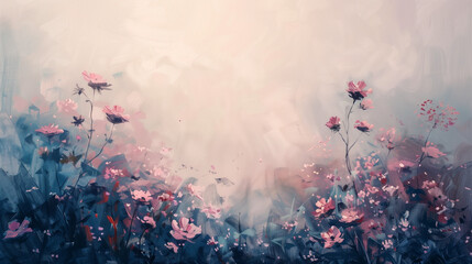Obraz na płótnie Canvas Painted landscape of wild flowers on sunny day light bokeh background