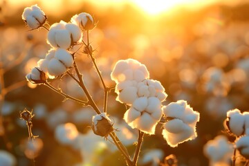 soft white cotton plants in the sunset