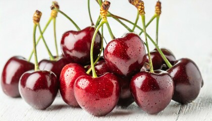 cherry isolated. cherries with leaf isolate. Whole and half of cherry on white. cherries isolate on white background. Side view cherries set