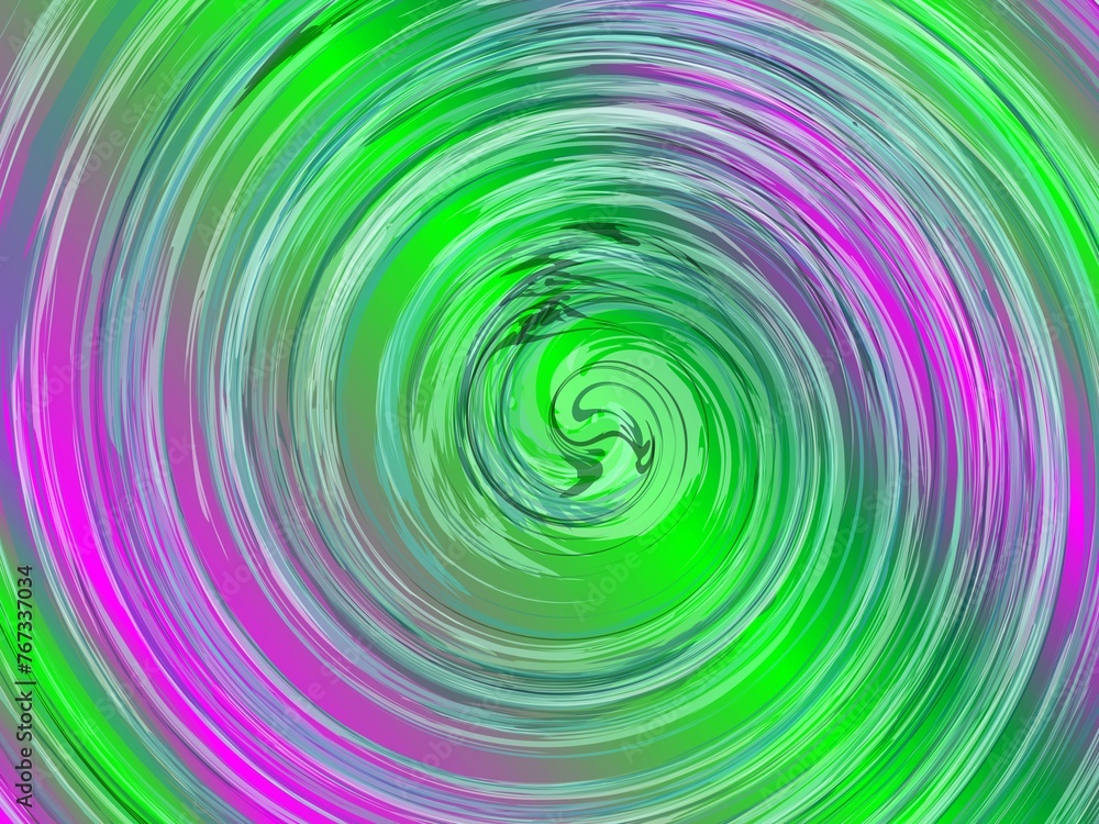 Poster abstract background with neon pink and green colors, vortex and rays - computer graphic with effect 