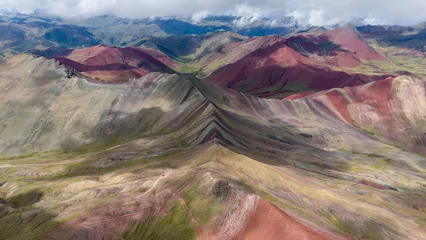 Velvet curtains Vinicunca Aerial Drone view of Vinicunca Winikunka Montaña de Siete Colores Rainbow Mountain Andes Mountains Peru