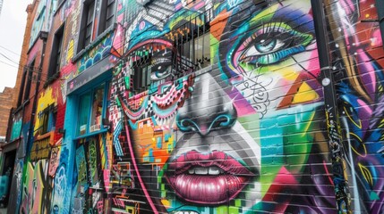 Colorful Wall With Womans Face Painting