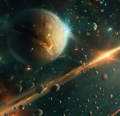 cosmic ballet of planets and asteroids
