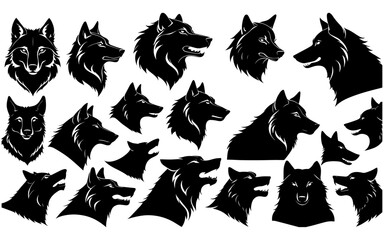 set of a wolf head silhouette vector
